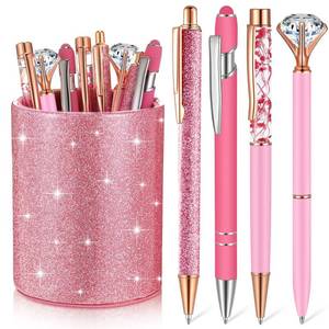 lot 20330 image: Sabary 8 Pcs Pink Pens with Pen Holder for Desk Glitter Crystal Diamond Cute Ballpoint Fancy Pencil Holder Bling Desk Organizer for Women Girls School Office Supplies Wedding Graduation Gifts