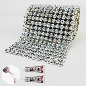 lot 20338 image: Yhsheen Silver Rhinestone Ribbon,1 Yard Rhinestone Mesh Fabric with B7000 Glue,Bling Ribbon Wrap Roll for Crafts Wedding Birthday Party