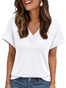 lot 20346 image: AUTOMET White Tops for Women T Shirts Summer Top 2026 V Neck Shirt Spring Beach Fashion Cute Basic Outfits White S