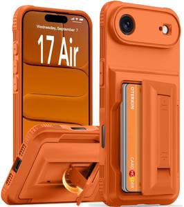 lot 20377 image: Oterkin for iPhone Air Wallet Case 4-5 Card Holder RFID Blocking Full Camera Protection Kickstand Military Grade Protection Shockproof Rugged Phone Case for iPhone 17 Air 6.5 inch, Orange