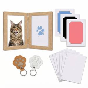 lot 20393 image: MONTCRAFT Pet Paw Print Kit and Leather Fur Keepsake Keychain - Inkless Dog Nose Print Set with Picture Frame, 3 Pads (Black, Pink, Blue), 6 Cards - New Puppy Must-Haves and Gender Reveal Gift Set