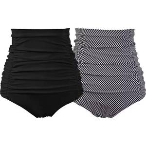 lot 20425 image: COCOPEAR Womenfts Ruched High Waisted Bikini Bottom Retro Vintage Swim Short Tankinis (Pack of 2) BlackBlack White Plaid XL10-12