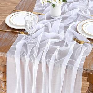 lot 20429 image: Boho Gauze Cheesecloth White Table Runner 120 Inch Seasonal Fabric Kitchen Dining Wedding Holiday Table Decor for Home Party Indoor Outdoor