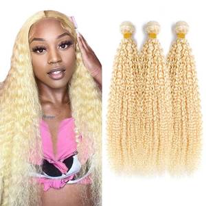 lot 20431 image: Freiuoke Blonde Human Hair Bundle 14 16 18 Inch 613 Kinky Curly Human Hair 3 Bundles Blonde Loose Wave Real Hair Extensions 300g