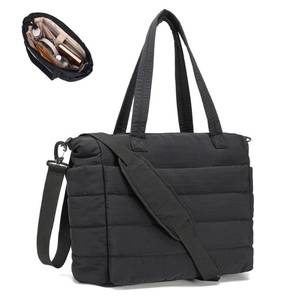lot 20432 image: AOCINA Puffer Tote Bag for Women Work Lightweight Puffy Tote Laptop Compartment Quilted Shoulder Handbag for Travel Nurse(Black Dark)
