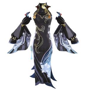 lot 20434 image: NSPSTT Cosplay Shenhe Cosplay Costum Black Dress New Outfit Frostflower Dew for Women,Size S