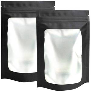 lot 20437 image: STUs 50 Pack Stand-Up Smell Proof Bags 6.3 x 9.4 Inch Resealable Mylar Bags with Clear Window Foil Pouch Flat Bag Matte Black