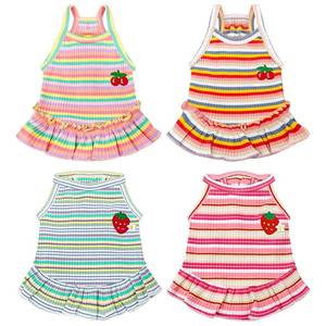 lot 20438 image: XGDMEIL Cute Small Dog Dress Girl Female Dog Clothes Spring Summer Pet Puppy Cats Striped Dress Outfits for Shih Tzu Yorkies Chihuahua Maltese(3 Pcs,Large)