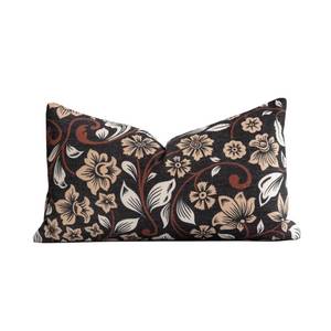 lot 20444 image: Crumbs Home Modern Farmhouse Fall Linen Indoor Outdoor Lumbar Pillow Cover Only, 12inx20in Water Repellent for Patio, Backyard, Couch, Black Ivory Cream Floral