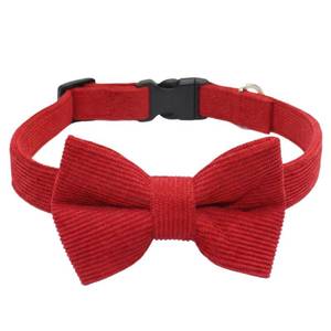 lot 20445 image: THAIN Dog Collar with Bow Tie Corduroy,Soft,BreathableandAdjustable Quick Release Plastic Buckle Dog Collars for Small Medium Large Dogs Pets (Red, S)