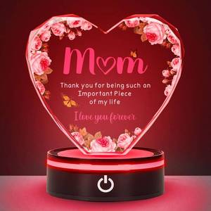 lot 20460 image: PSPCBS Gifts for Mom - Crystal Heart Keepsake with LED Night Light Base, Sentimental Birthday Motherfts Day Present from Daughter Son, Unique Meaningful Christmas Gift for Mother who Has Everything