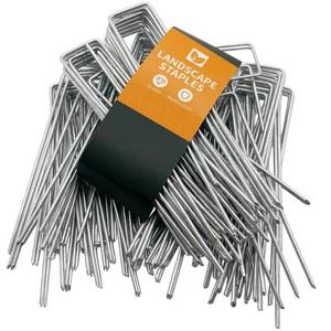 lot 20468 image: WAENLIR 6 inch 50 Pack Landscape Staples Galvanized Garden Stakes, Metal Landscape Fabric pins Plant Cover Stakes Yard Stakes Tent stakesfor Securing Weed Fabric Barrier, Artificial Turf
