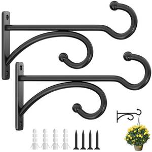 lot 20476 image: 6in Plant Hanger Hooks Outdoor Indoor Planter Hooks, Wall Mounts for Hanging Plants, Baskets, Wind Chimes, Bird Feeders, Lanterns, Bird Houses (Black Metal, 2-Pack)