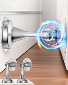 lot 20480 image: Door Stoppers Magnetic Door Catch - 2 Pack Stainless Steel Heavy Duty Door Holder Stops for Bottom Top of Door - Wall Floor Mounting No Drill Strong Adhesive and Screws Strong Magnet Keep Door Open