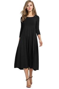 lot 20481 image: HOTOUCH Womenfts 34 Sleeve Dress Casual Pleated Tshirt Dress Womens Black Summer Dresses(Black L)