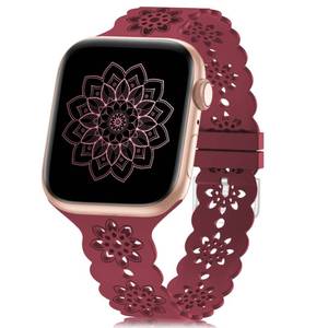 lot 20488 image: Floral Silicone Band Compatible with Apple Watch Bands 38mm 40mm 42mm 44mm 41mm 45mm 49mm Women Men, Slim Hollow-Out Design Wristbands Soft Sport Breathable Watch Bands for iWatch Ultra SE Series