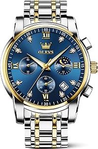 lot 2314 image: OLEVS Men Watch Mechanical Blue Watches for Men Gold and Silver Two Tone Stainless Steel Automatic Wrist Watches Self Winding Large Face Luxury Dress Mens Watch with Day Date Relojes De Hombre