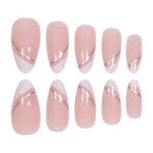 lot 4172 image: Nail Kingdom Press-On Nails - Nude and Gold Pink Line