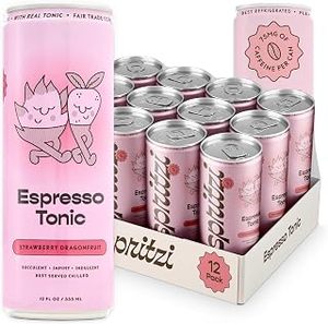 lot 13116 image: Spritzi Strawberry Dragonfruit - Sparkling Espresso Tonic - 75mg Caffeine, 9g Sugar, Fair Trade Coffee, Naturally Sweetened, Refreshing Energy Alternative - Canned Coffee Drinks (12 Fl Oz x 12 Pack)