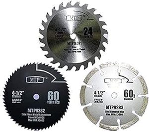 lot 14305 image: MTP Pack of 3 Assorted MetalWoodTile 4-12in 4.5 inch Circular Saw Blade for Rockwell Rk3441k, Worx WX429L RW9281