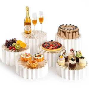 lot 1084 image: PUERSI 6 Pack Buffet Risers, Foldable Food Display Risers for Party, Display Stands for Food, Cake Cupcake Stands, Riser Display Stand for Desserts, Food, Jewelry - White