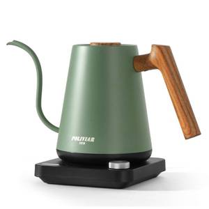 lot 1086 image: POLIVIAR Electric Gooseneck Kettle, 1350W Electric Tea Kettle Wood Pattern Handle, 34oz Pour Over Electric Kettle for Coffee & Tea, 188 Stainless Steel Inner, Temperature Control & Rapid Heating