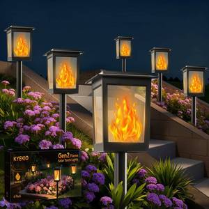 lot 1087 image: KYEKIO Large Size & Gen2 Flickering Flame Solar Torch Lights, 6Pack Solar Lights Outdoor Waterproof for Outdoor Decor, Garden Lights Solar Powered, Tiki Torches for Outside Pathway Patio Yard Decor