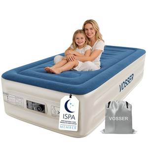 lot 1110 image: VOSSER Twin Air Mattress with Built-in Pump,Fast & Easy InflationDeflation Inflatable Mattress, Foldable Blow Up Mattress with Storage Bag, Inflatable Bed for Home, Camping & Guests