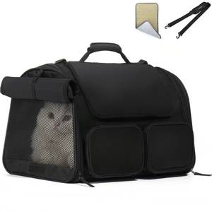 lot 1114 image: FUKUMARU Cat Carrier, 4 Mesh Windows Small Dog Carrier, 4 Storage Pockets Cat Travel Bag, Under 15 lb Airline Approved Pet Carrier, Rollable Cover for Nervous Cats, Black