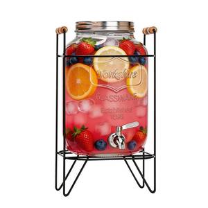 lot 1116 image: 2 Gallon Glass Beverage Dispenser with Stand and Lid - Leak-Proof Mason Jar Drink Dispenser for Parties, Weddings & Outdoor BBQ - Large Clear Water Dispenser with Spigot