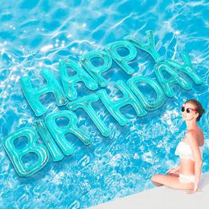 lot 1119 image: Shappy Turquoise Happy Birthday Pool Large Floating Letter Balloons with Adhesive Dots Inflatable Pool Decorations for Summer Birthday Party (20,Sequins)