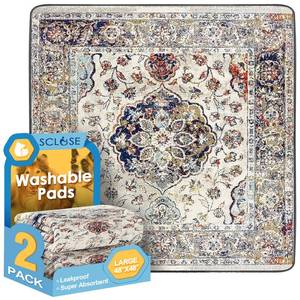 lot 1141 image: SCLOSE Washable Pee Pads for Dogs Large 2 Pack, 48 x 48 Reusable Puppy Pads Waterproof Dog Rugs, Super Absorbent, Leakproof, Dog Crate Pad, Playpen Mat, Whelping Pads, Vintage Medallion