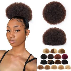 lot 2048 image: HBKRF Afro Puff Kinky Curly Drawstring Ponytail #02 Dark Brown 100% Human Hair Durable Natural Soft and Smooth Human Hair Clip in Hair Extensions for Black Women