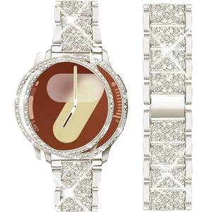lot 2049 image: Mosonio Compatible with Samsung Galaxy Watch 7 Band 40mm, 20mm Bling Jewelry Metal Band with 40mm Cover Case for Women for Galaxy Watch 7��Starlight,40 mm��