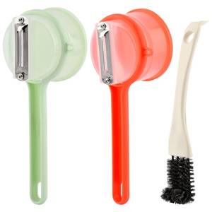 lot 2050 image: 2Pcs Peeler with Container, Fruit and Vegetable Enclosed Peeler with Storage Box, Double-Sided Pee-ler Gadgets with Cleaning Brush, for Home Kitchen Restaurant(COLORgreenorange)