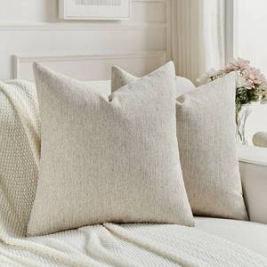 lot 2052 image: FUTEI Pack of 2 Chenille Decorative Throw Pillow Covers 18x18 Inch,Soft Cozy Faux Linen Textured Cushion Case,Farmhouse Home Decor for Couch Living Room,Natural Linen