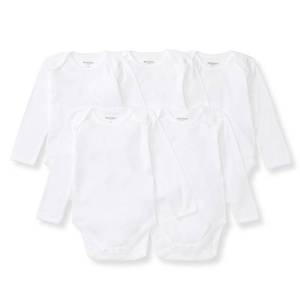 lot 2053 image: Burts Bees Baby Unisex Baby 5 Pack Essentials Solid LS Bodysuits -Cloud - 12 Months