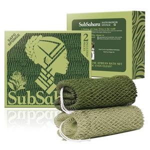 lot 2054 image: SubSahara Authentic African Net Sponge - 2 Pack Exfoliating Bath & Shower Loofah Sponge for Body & Face, Gentle Scrubber for All Skin Types, Travel, Durable Polyester (Olive Green & Light Green)