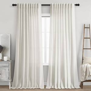 lot 2070 image: Linen Curtains 84 inches Long for Bedroom Back Tab Light Filtering Privacy Sheer Cream Curtains Modern Farmhouse Coastal Decor Cream Cotton Textured Gauze Curtain 2 Panel Set 70x84