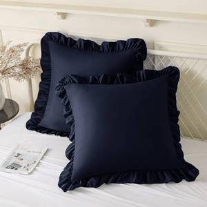 lot 2075 image: KKJIAF Ruffle Pillow Cases 26x26 Inches, Navy Blue Square Ruffled Pillow Covers Set of 2, Microfiber Wrinkle Resistant Pillow Shams with Envelope Closure for Sofa Bed Living Room