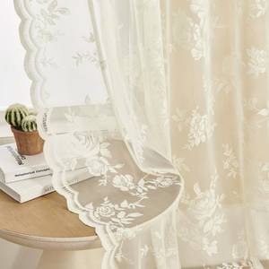 lot 2077 image: Cream Lace Curtains 102 Inches Long 2 Panels Victorian Floral for Dining Room Bedroom Rod Pocket Light Filtering Large Window Drapes Living Room Privacy Decor, 52x102, Ivory