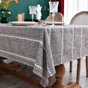 lot 2078 image: NEWISHER Rustic Farmhouse Embroidered Square Tablecloth Jacquard Striped Table Cloth Linen Texture Washable Dining Table Cover Kitchen Dining Home Decoration Coffee 42x42 inch