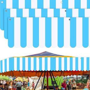 lot 2084 image: Preboun 3 Pcs Carnival Awning Decorations Tent Circus Hanging Decorations Carnival Banner Concession Stand Sign Canopy Awning for Pirate Summer Party, 9.84x78.74 (Blue and White)