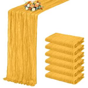 lot 2087 image: 6 Pack Gold Table Runner 17x108 Inch Cheesecloth Table Runner Boho Gauze Table Runners Romantic Rustic Sheer Fabric Cheese Cloth Table Runners for Wedding Party Baby Shower Birthday Home Decor