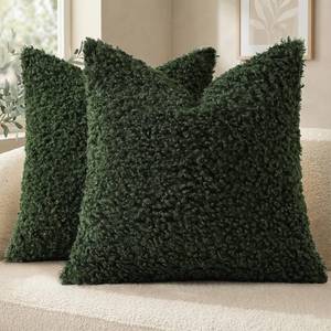 lot 2101 image: decorUhome Pack of 2 Throw Pillow Covers 18x18 Inch, Faux Fur Decorative Sherpa Pillow Covers Fuzzy Accent Soft Sheepskin Fleece Pillow Cases for Couch Living Room Bed, Olive Green
