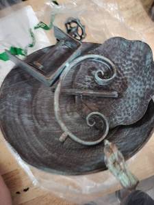 lot 2121 image: Rustic metal outdoor bird bath