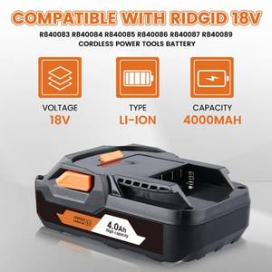 lot 2130 image: Ferryboat Only1  18V 4.0Ah Replacement for Ridgid 18V Battery Compatible with Ridgid Lithium Battery R840087 R840086 R840085 R840084 Cordless Power Tools