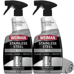 lot 2145 image: Weiman Stainless Steel Cleaner & Polish, 2 Pack, Anti Fingerprint Spray Stainless Steel Cloth, Water Spots & Grease, No Streaks or Residue, Safe for Metal Polish, Chrome, Appliances, Sinks & Grills
