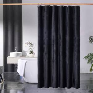 lot 2146 image: HYAWGE Shower Curtain Black Velvet Fabric 260 GSM Heavy Duty Luxury Shower Curtain with Hooks, Thicken,Washable, Waterproof for Bathroom Hotels, Bathtubs, 72 x 84 inches