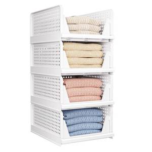 lot 3006 image: 4 Pack Folding Closet Organizers Storage Box, Stackable Storage Bins, Plastic Drawer Basket Closet Storage for Wardrobe Cupboard Kitchen Bathroom Office White-4L